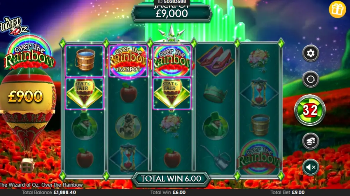The Wizard of Oz: Over the Rainbow slot game interface