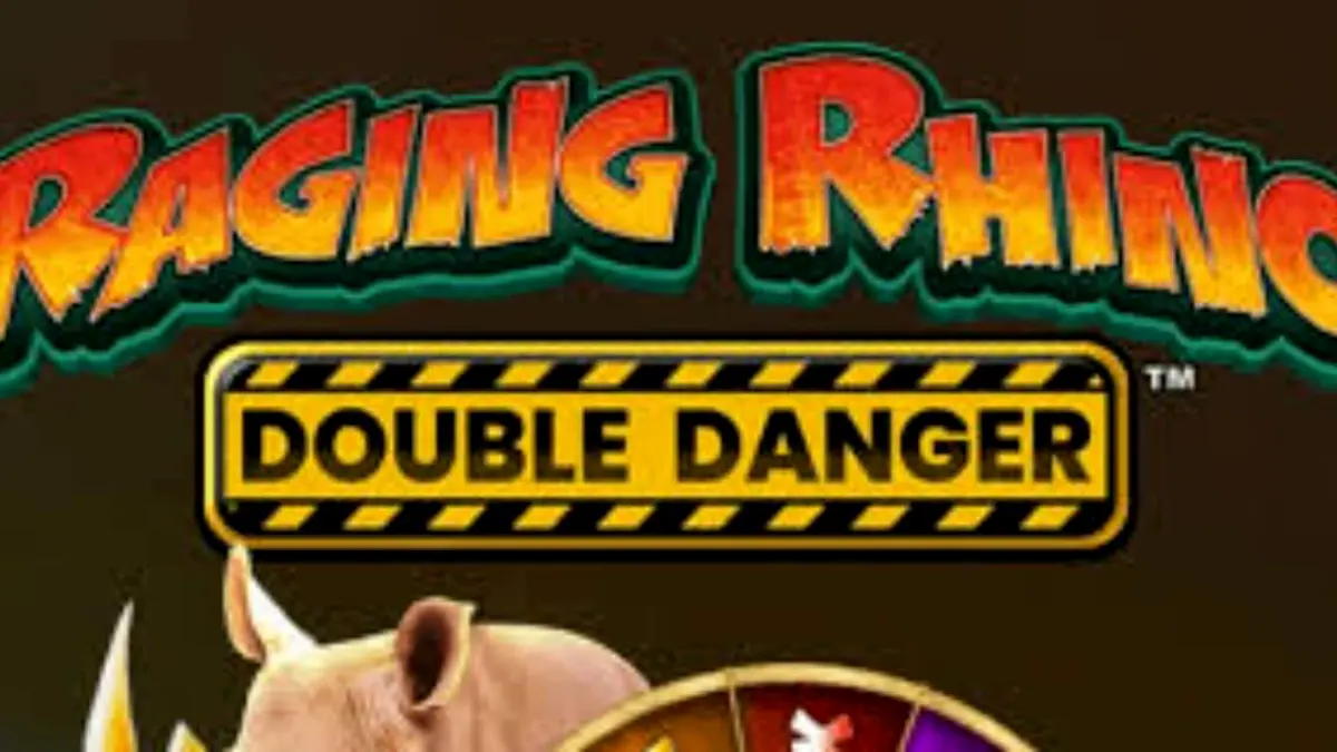 Raging Rhino Double Danger slot machine interface sa isang African savannah background