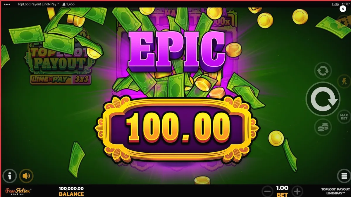 Visual ng TopLoot Payout LineNPay slot na nagpapakita ng mga gintong simbolo at vault theme.