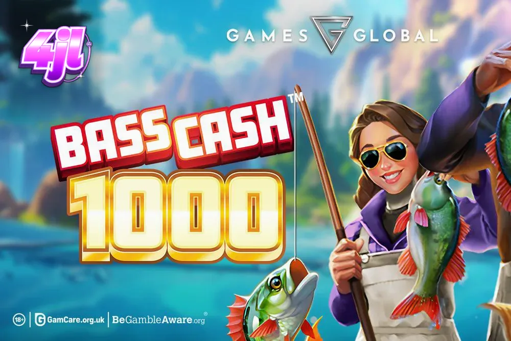 Isang makulay na digital na representasyon ng Bass Cash 1000 slot na may temang pangingisda.
